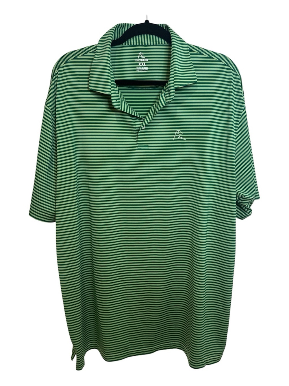 Rhoback Men's Green and White Striped Performance Polo - XXL